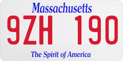 MA license plate 9ZH190