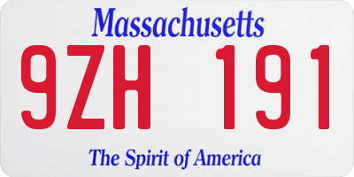 MA license plate 9ZH191