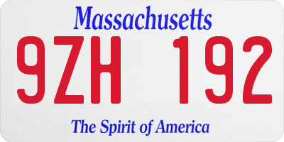 MA license plate 9ZH192