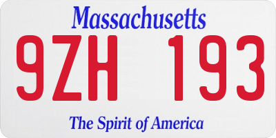 MA license plate 9ZH193