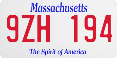 MA license plate 9ZH194