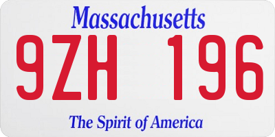 MA license plate 9ZH196