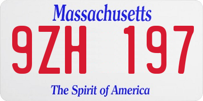 MA license plate 9ZH197