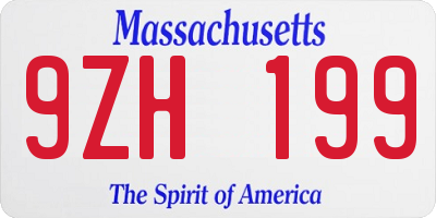 MA license plate 9ZH199