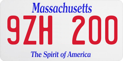 MA license plate 9ZH200