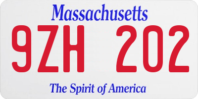 MA license plate 9ZH202