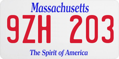 MA license plate 9ZH203