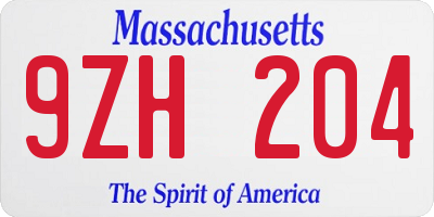 MA license plate 9ZH204