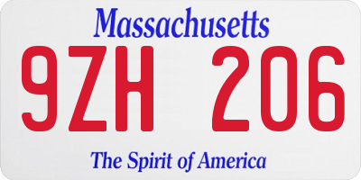 MA license plate 9ZH206