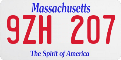 MA license plate 9ZH207