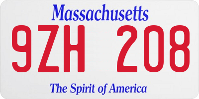 MA license plate 9ZH208