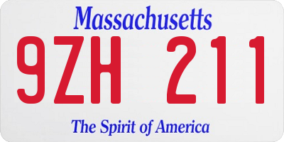 MA license plate 9ZH211