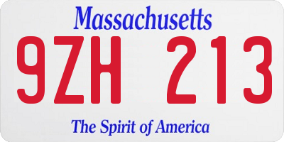 MA license plate 9ZH213
