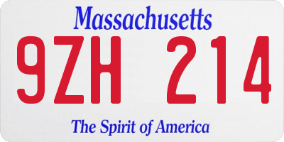 MA license plate 9ZH214