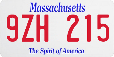 MA license plate 9ZH215