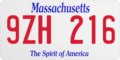 MA license plate 9ZH216