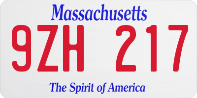 MA license plate 9ZH217