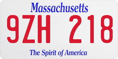 MA license plate 9ZH218