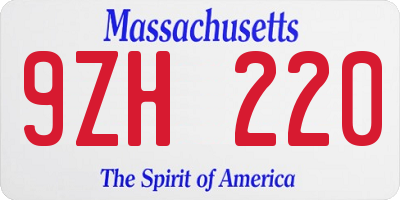 MA license plate 9ZH220
