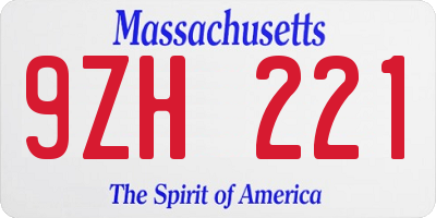 MA license plate 9ZH221