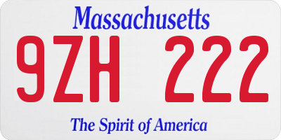 MA license plate 9ZH222