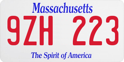 MA license plate 9ZH223