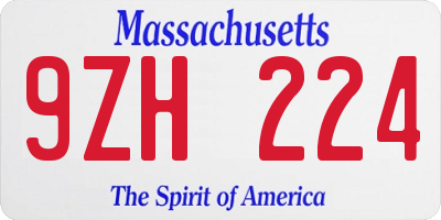 MA license plate 9ZH224