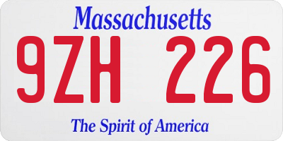 MA license plate 9ZH226