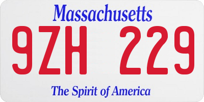 MA license plate 9ZH229
