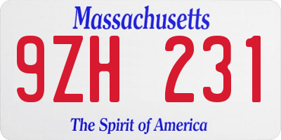 MA license plate 9ZH231