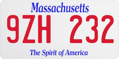 MA license plate 9ZH232