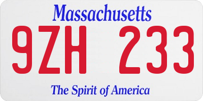 MA license plate 9ZH233