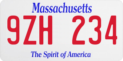 MA license plate 9ZH234