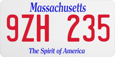 MA license plate 9ZH235