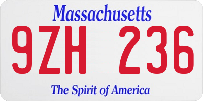 MA license plate 9ZH236