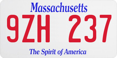 MA license plate 9ZH237