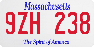 MA license plate 9ZH238