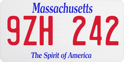 MA license plate 9ZH242