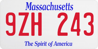 MA license plate 9ZH243