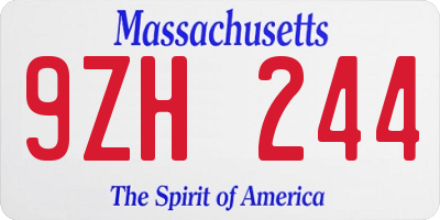 MA license plate 9ZH244