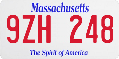 MA license plate 9ZH248