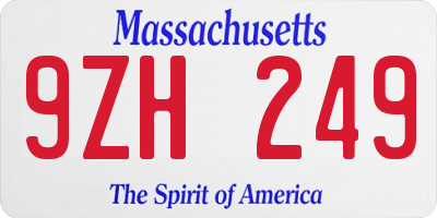 MA license plate 9ZH249