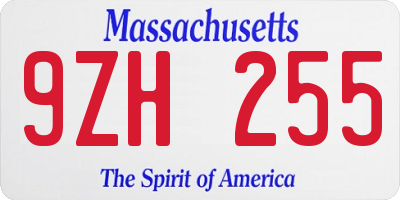MA license plate 9ZH255