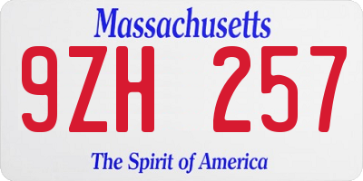MA license plate 9ZH257