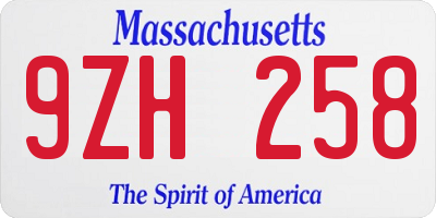 MA license plate 9ZH258