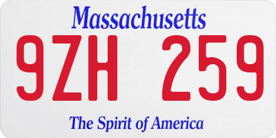 MA license plate 9ZH259