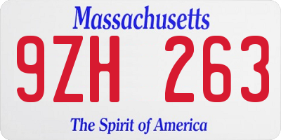 MA license plate 9ZH263