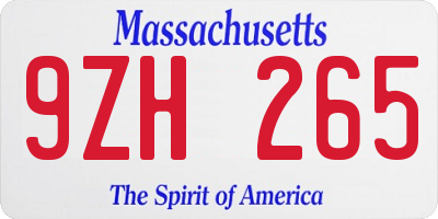 MA license plate 9ZH265