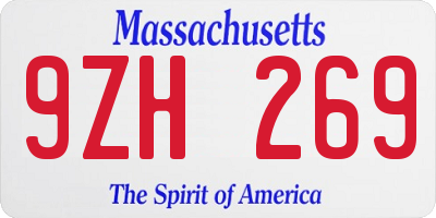 MA license plate 9ZH269