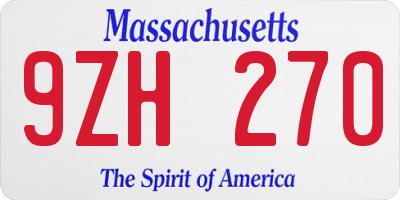 MA license plate 9ZH270